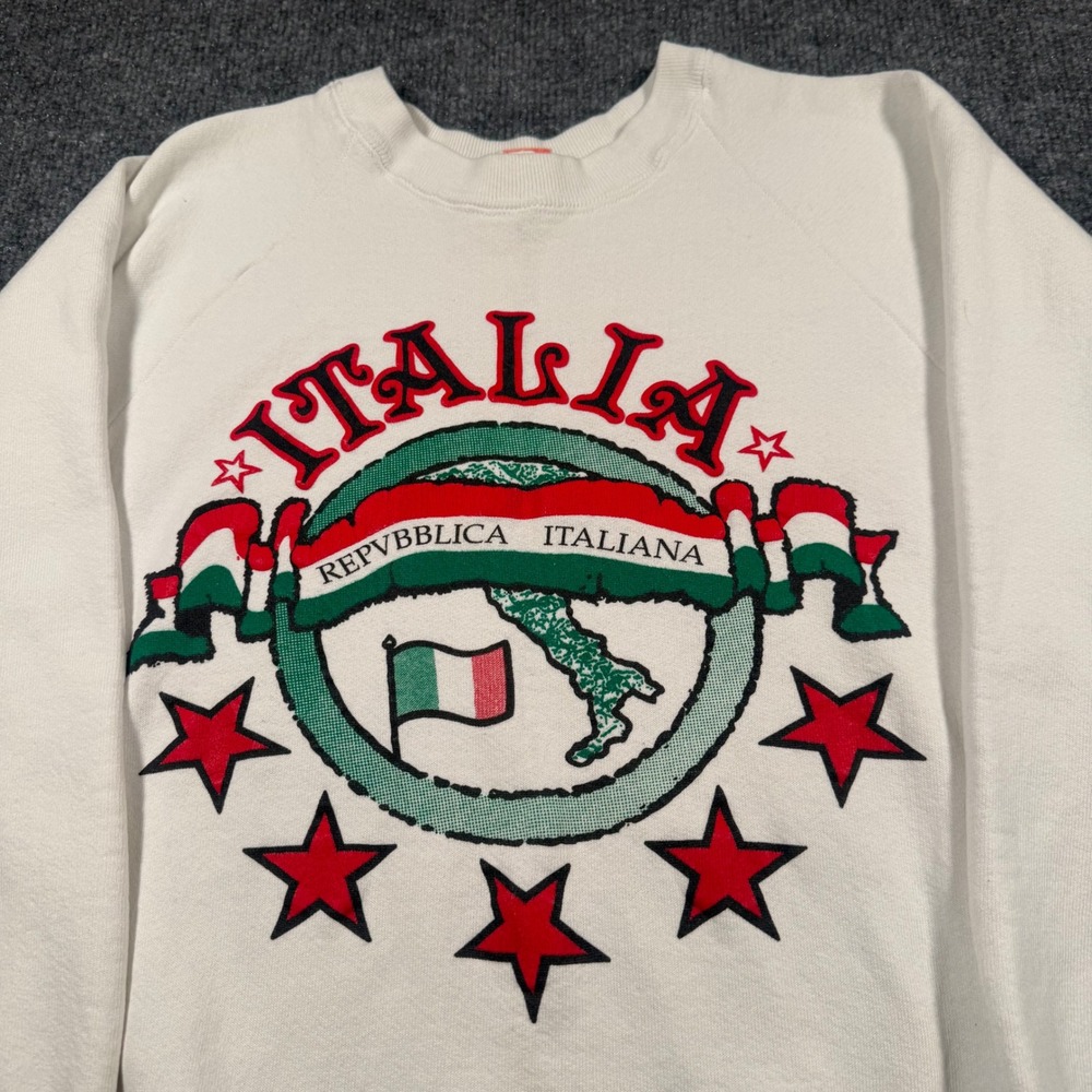 Vintage 90's Italy Single Stitch Crewneck Sweatshirt Sz Mens Medium White